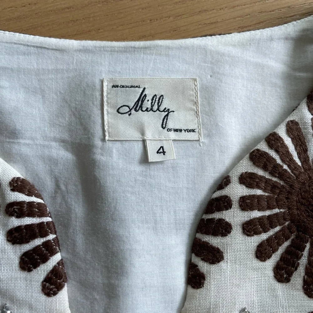 MILLY New York Rhinestone Embroidered Linen Blend Dress Size 4 - Picture 6 of 9
